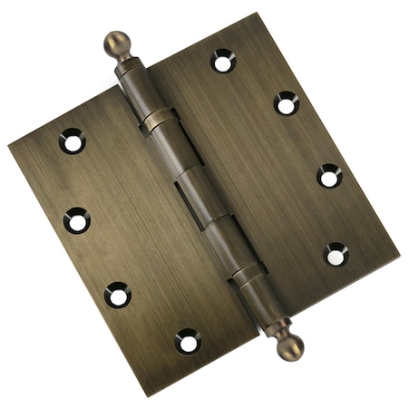 Embassy 5 x 5 Solid Brass Ball Bearing Hinge, Antique Brass Finish Ball Tips 5050BBUS5B-1